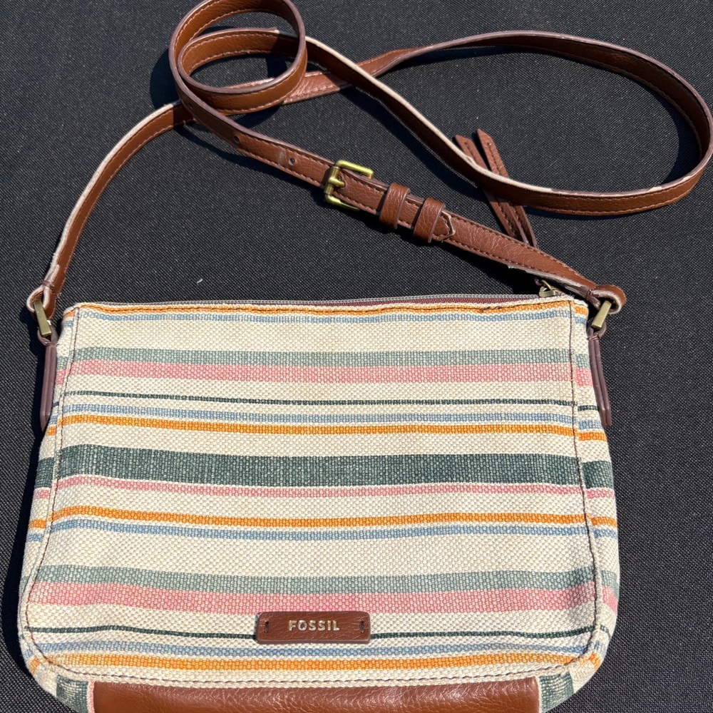 Fossil beige & brown & multi color Crossbody Bag with faux Leather Trim